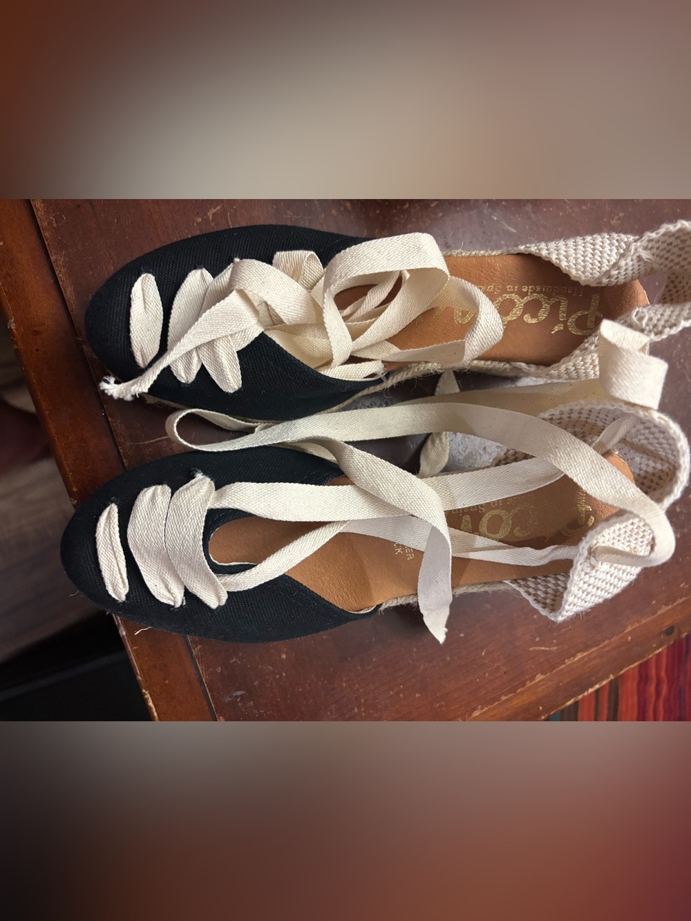 Picon 7 hemp black cream pamplona espadrilles fabric leg straps handmade Spain